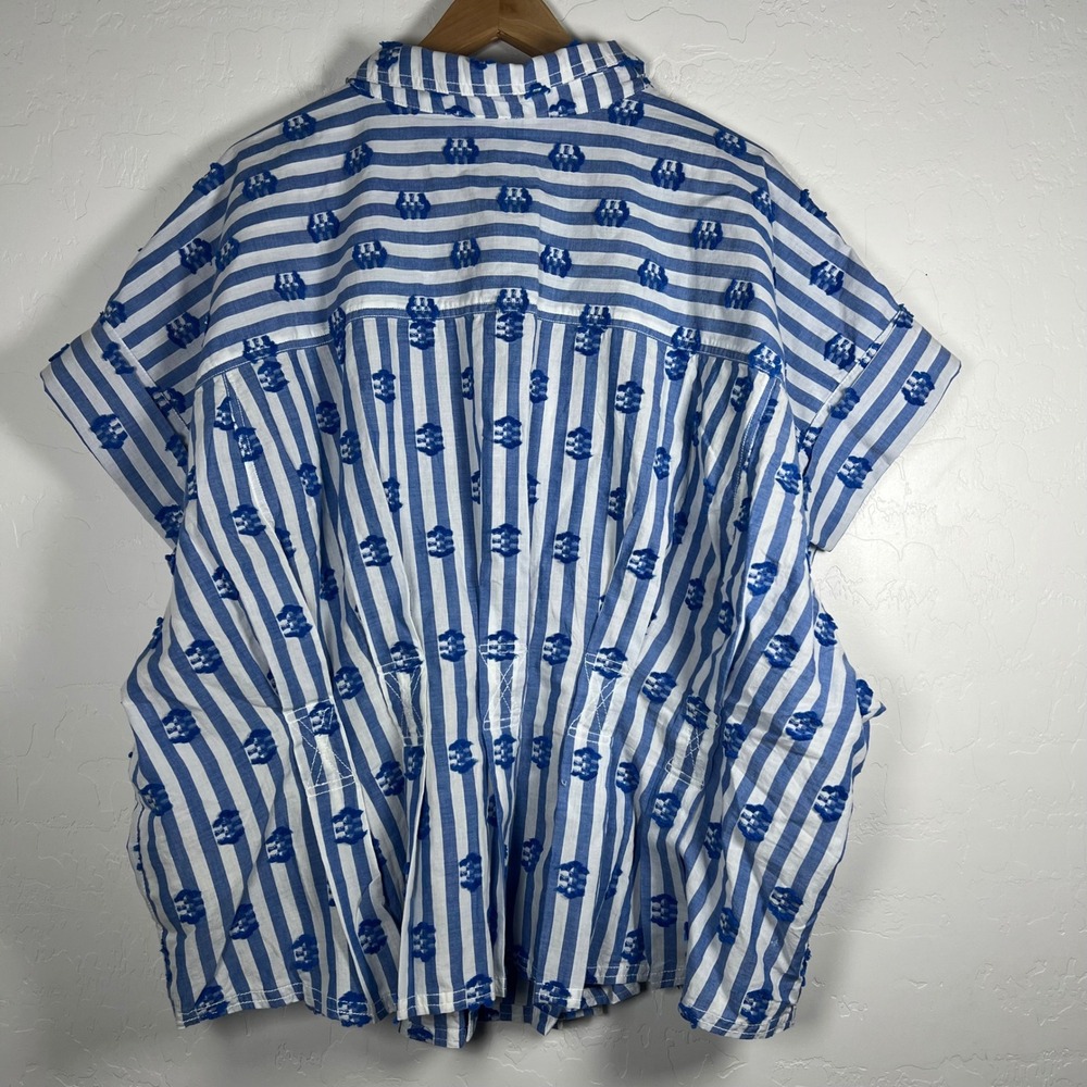 Anthropologie Pilcro Plus 3X Blue White Striped Tufted Button Down Top NEW - Picture 4 of 11